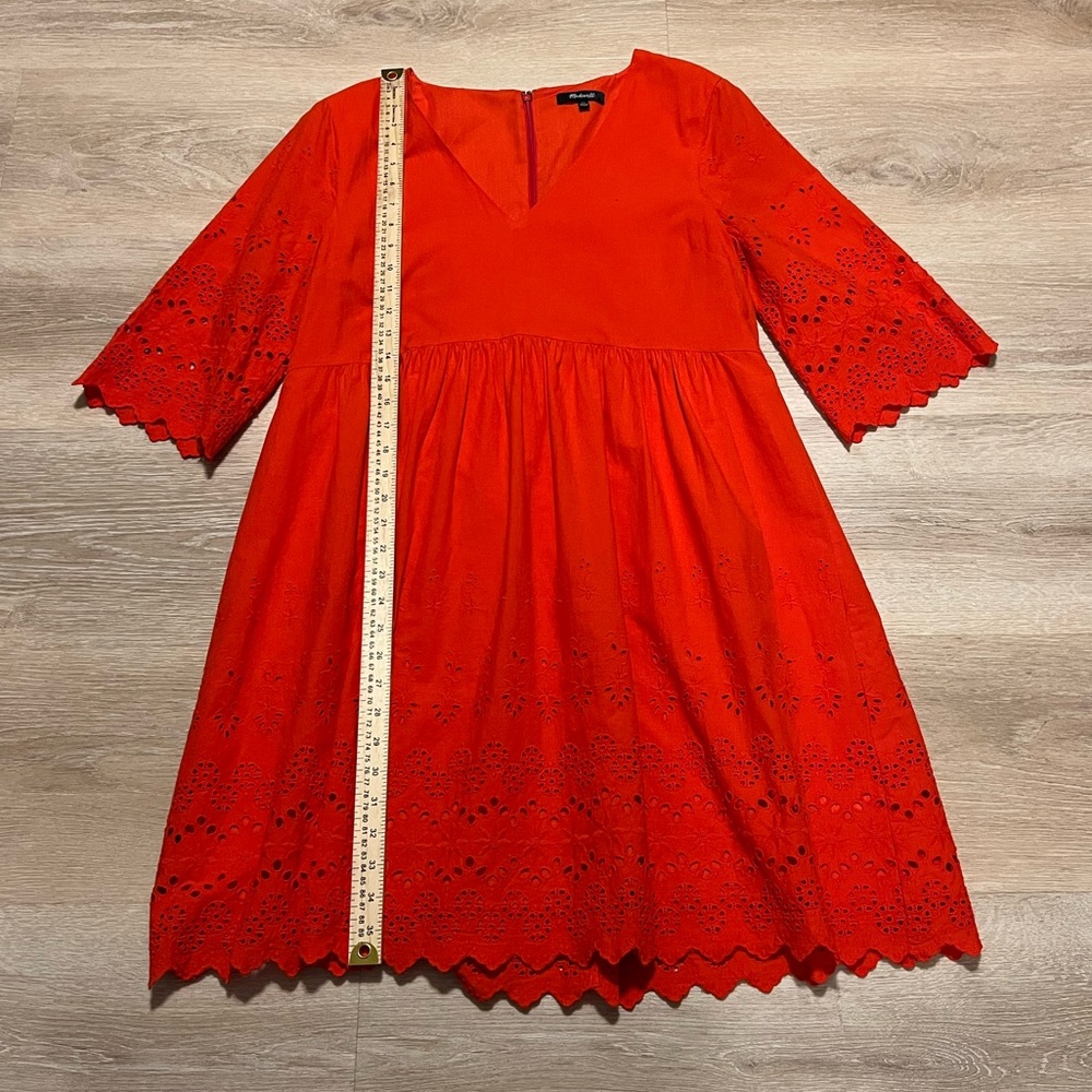Madewell 153436 Women's Eyelet Lattice Dress V-Neck Bright Poppy Red Sz. 12 - Picture 8 of 14